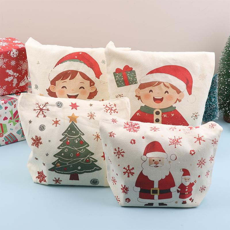 Christmas Gift Bags Cartoon Santa Claus Elk Christmas Tree Tote Canvas Bag Large Capacity Holiday Shopping Bag Happy New Year