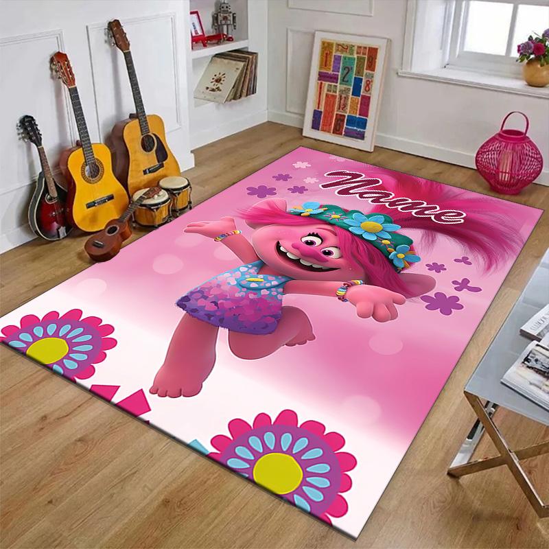 Custom Trolls Mat Personalized Name, Polyester Washable Indoor Entryway Rug, Gift for Christmas, Easter, Thanksgiving Day