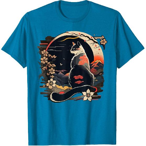 Kawaii Cat Anime Japanese Retro Men Funny Cat T-Shirt