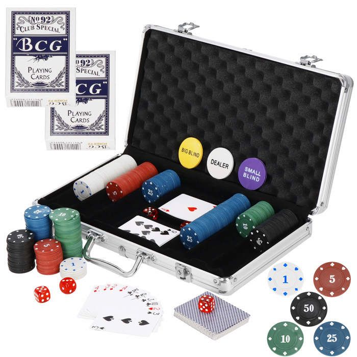 Set de poker - SPRINGOS - 300 jetons - 2 jeux de cartes - Mallette avec clés