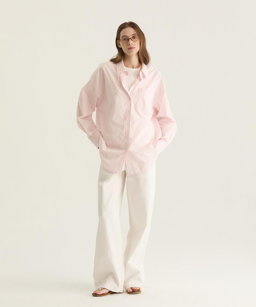 Oteumilkape Oversized Striped Button-Up Shirt - Pink