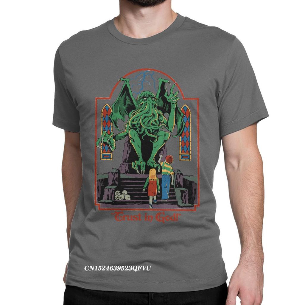 Trust In God T-Shirts For Men Women Horror Halloween Retro Cthulhu Lovecraft Occult Tee Shirt Manga Tops T Shirts Printing