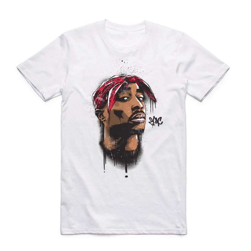 BenberFashion 2019 S-3XL 2019 Heren Print Tupac 2pac T-shirt Korte mouw O-Hals Wit T-shirt Hip Hop Swag harajuku Streetwear T-shirt 4XL