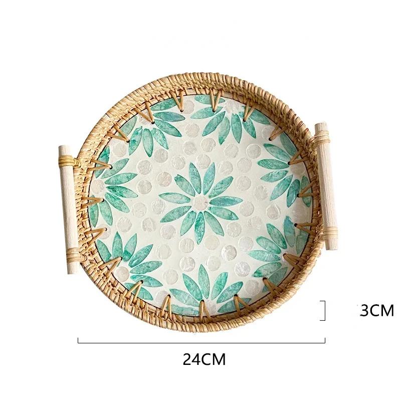 Tabletts zum Servieren von Speisen Serviertabletts Snacktablett Nachmittagstee-Tablett Teller Dessert Rattan Obst Trocken Gericht Süßigkeiten Teller Kuchen Zuhause