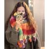 Female Winter Scarf Rainbow Striped Scarf Soft Cashmere Like Neck Wrap Scarf Shawl Pashmina Women Scarves Neckwear Scarf