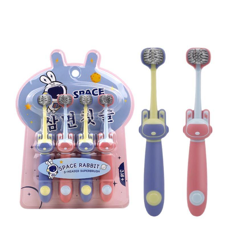 

4 PCS Children s Three Sided Toothbrush With Soft Bristles Cartoon Interstellar Rabbit Toothbrush Set Deeply Care for Kids Teeth