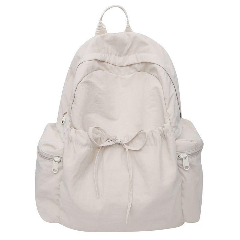 Schoolbag Korean Version Ins Solid Color Sweet Bow Backpack Women's Large Capacity Fashion Versatile Student Schoolbag Commuter Backpack