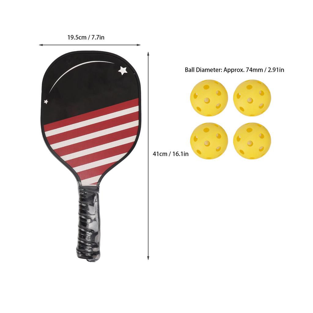 2Pcs Pickleball Paddles Durable Wood PP Comfortable Grip Light Weight Pickleball Set with 4 Balls for Outdoor Home