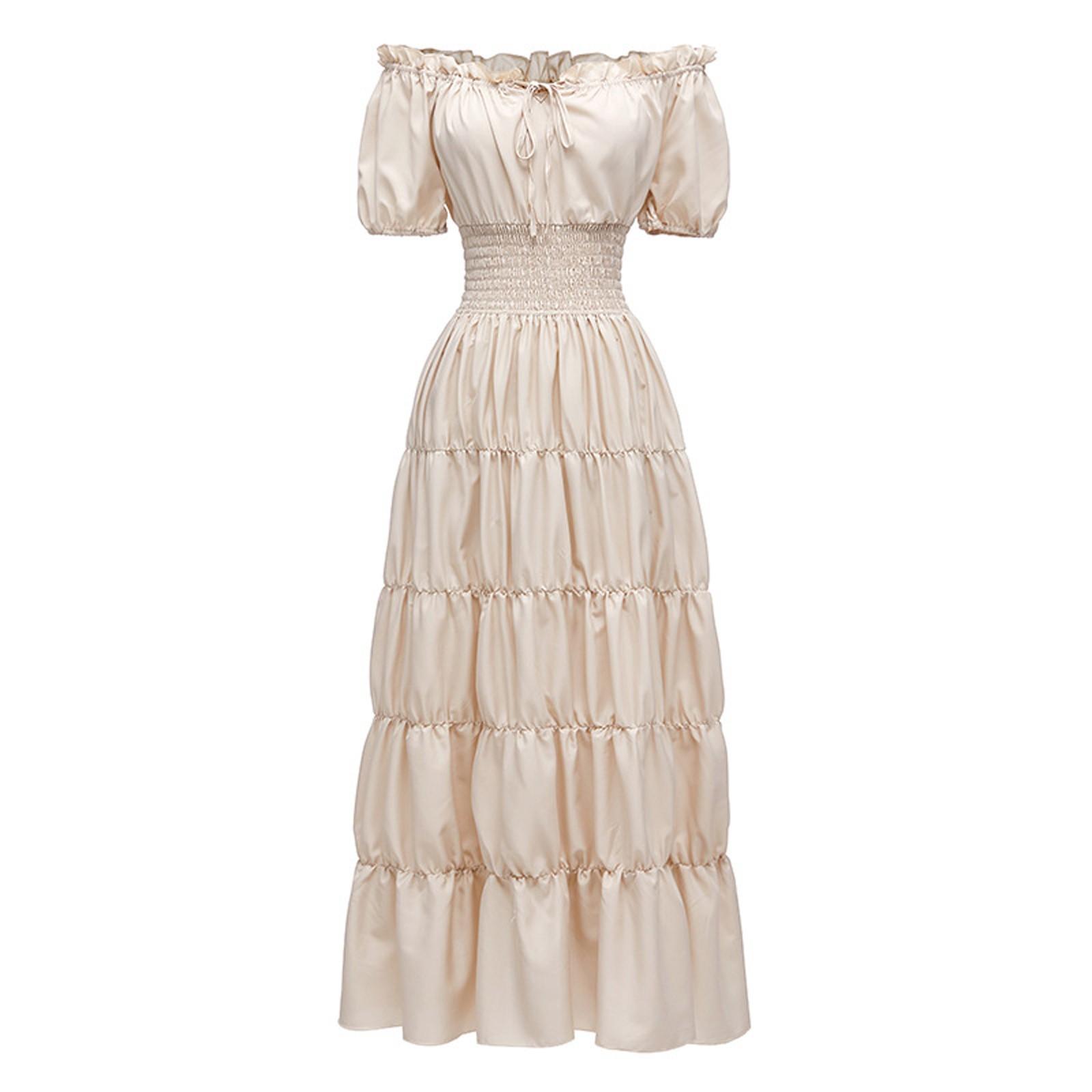 

Платье для женщин, сценический костюм на Хэллоуин, COS, ретро, ​​однотонное платье с поясом, вечернее, вечернее, длинное платье L бежевый