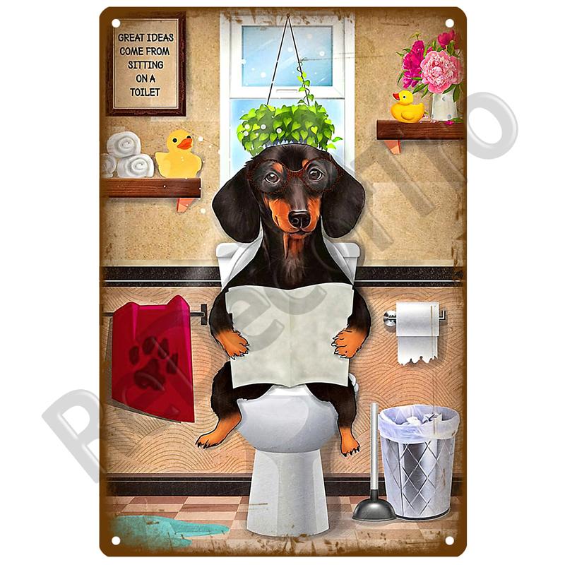 Retro Black Cat Metal Vintage Poster Funny Dog Wall Art Pet Sign Cafe Mural Plaque Metal Sign Tin Sign Plate Bathroom Home Decor