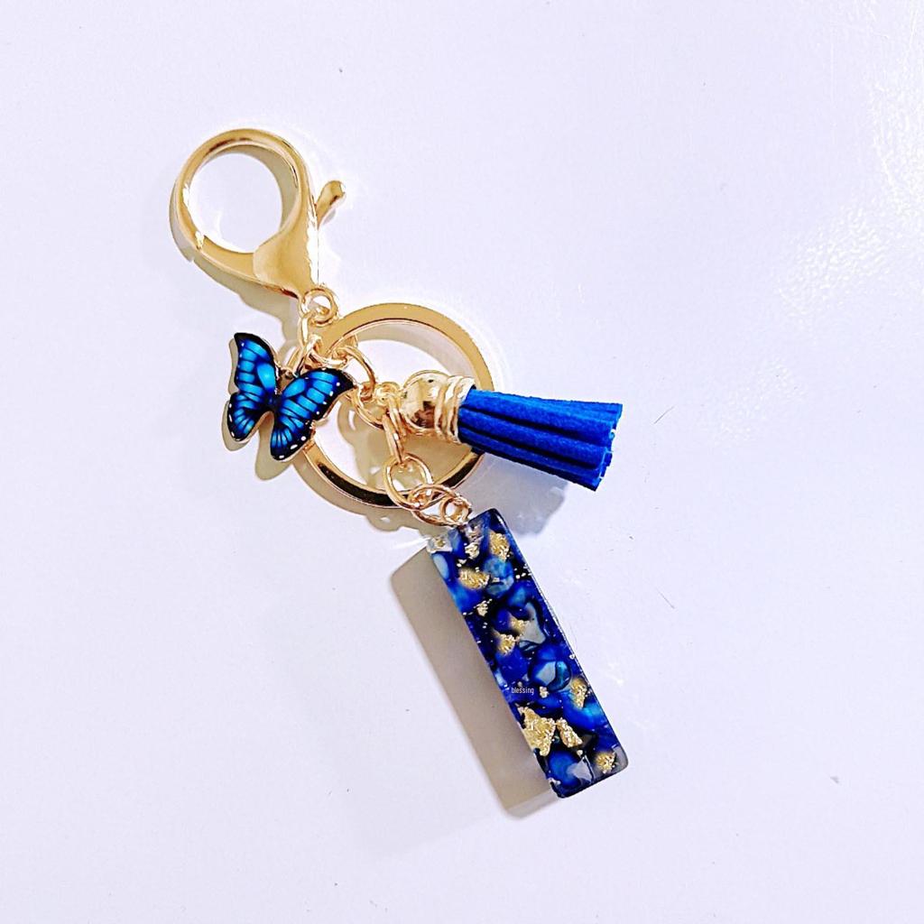 Sapphire Blue Butterfly Tassel Keychain Pendant