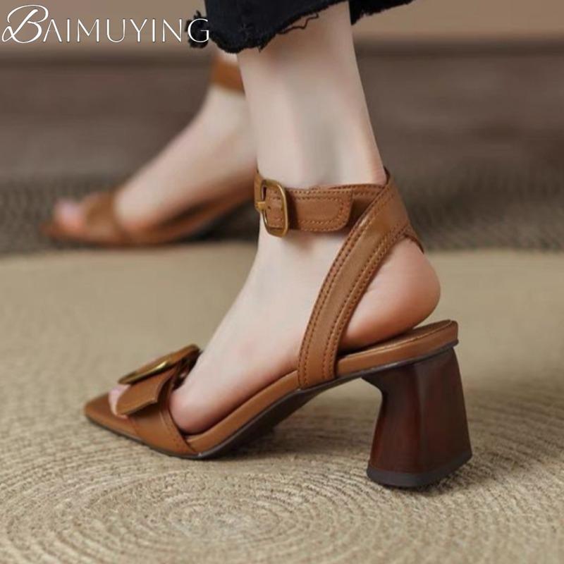 Fashion High Heels Sandals Women Square Toe Slingback Shoes Brand 2025 New Trend Summer Chunky Dress Elegant Office Open Toe Pumps Mujer
