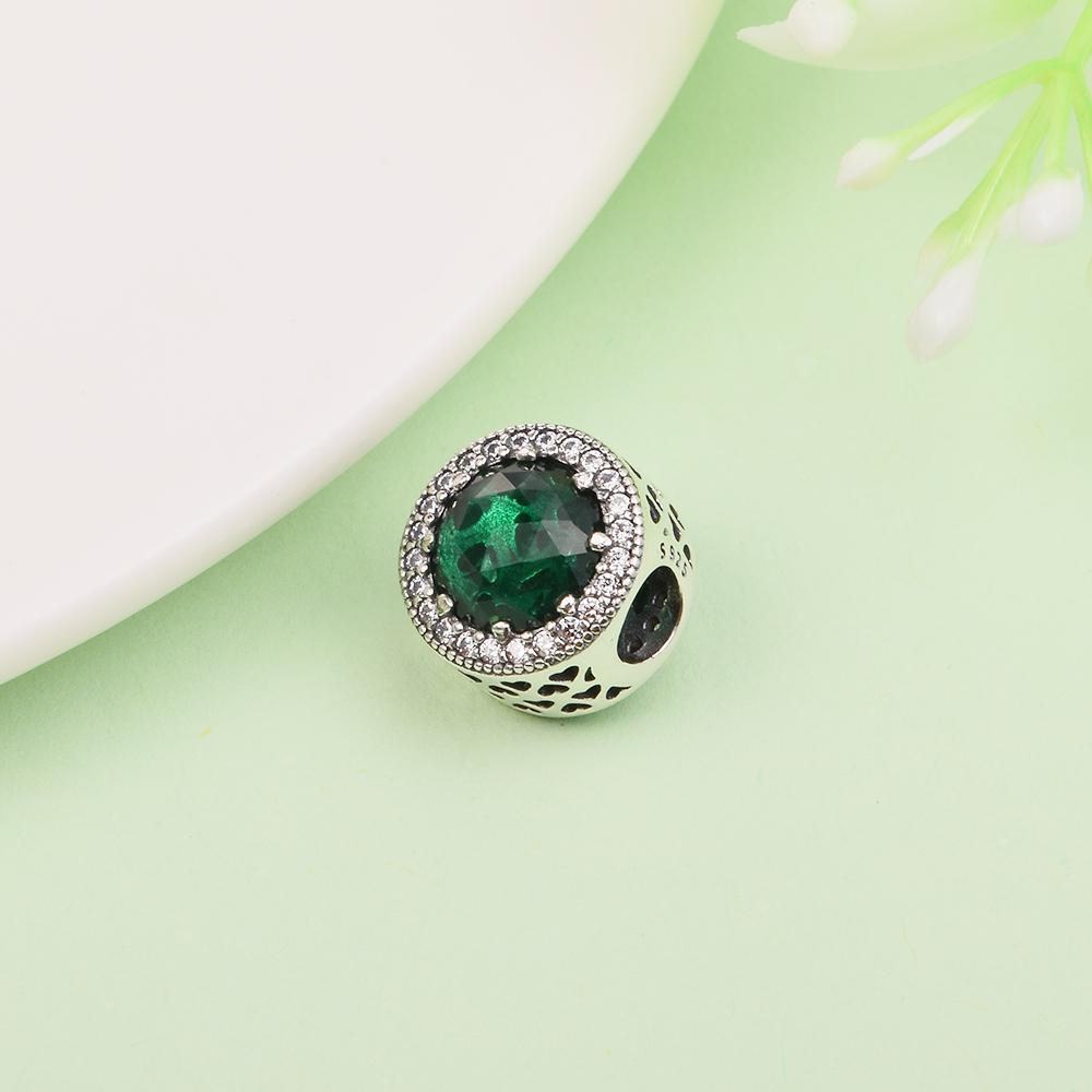 Authentic 925 Sterling Silver Green Crystals Radiant Hearts Charm Beads for Jewelry Making Fits Europe Charms Bracelet Necklace