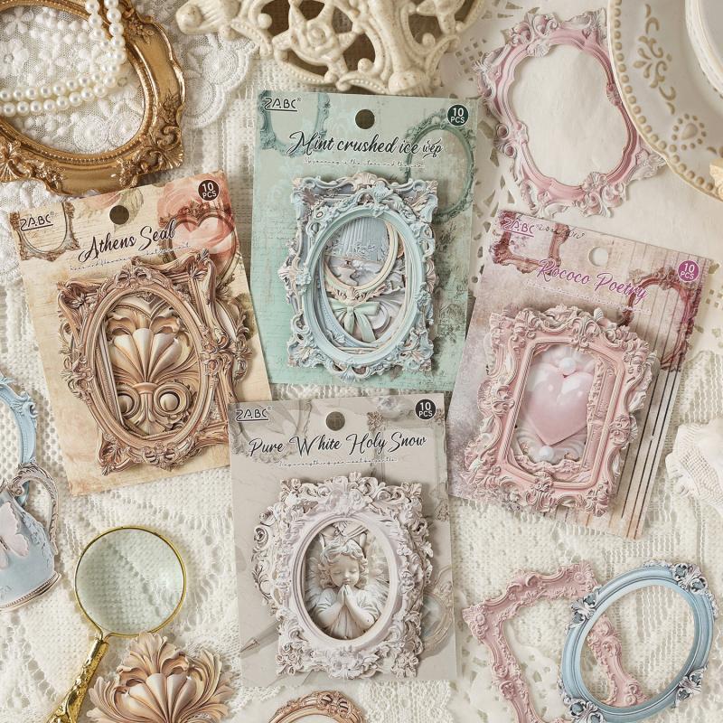 10 Sheets Vintage Hollow Border Decorative Card, Retro Design, for Journal & Scrapbooking Decoration