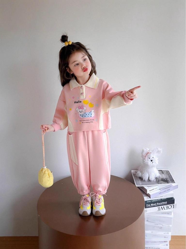 2025 Spring Stylish Two-Piece Cartoon Suit for Girls - Casual Autumn Wear
