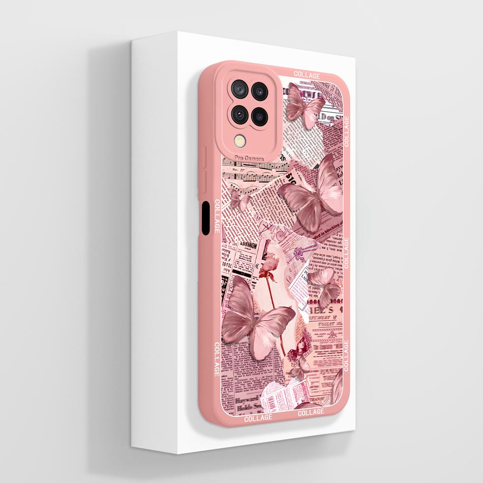 For Samsung Galaxy A12 M12 F12 Case Pretty Butterfly Full Coverage Phone Cover Anti Slip Soft Smooth Liquid Silicone Shell