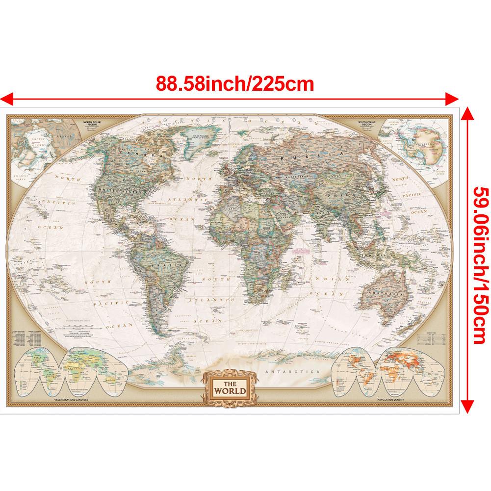 

Карта мира - страны с городами, большие постеры, настенные принты, домашний офис, художественный декор, подвесная картина без рамы, дорожные принадлежности 225*150cm