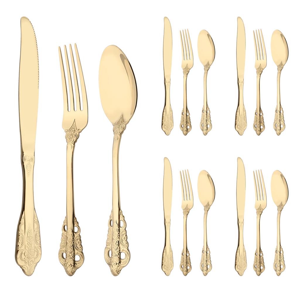 12Pcs 18/8 Stainless Steel Royal Cutlery Set Shiny Gold Dinnerware Tableware Knives Forks Spoons Western Dinner Set