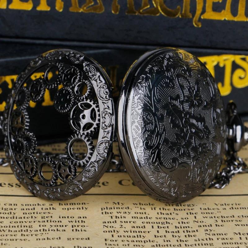 Steampunk Copper Vintage Hollow Gear Hollow Quartz Pocket Watch Necklace Pendant Clock Chain Men Women Unique Watch