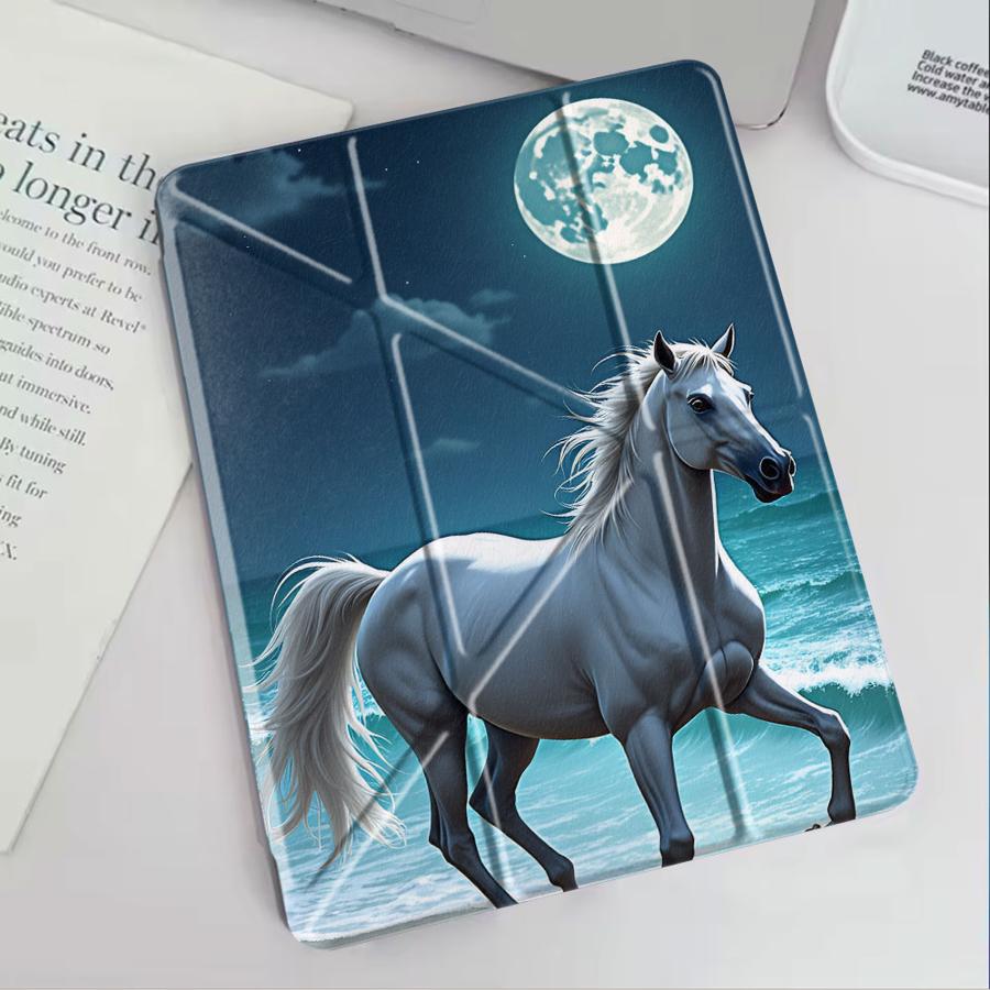 Holder Cover Tablet Case For iPad Air 4 5 M3 M2 1 2 M4 11inch Pro 11th 10th 9th 8th 7th 12.9inch Pro 2025 Mini 6 7 White Horse