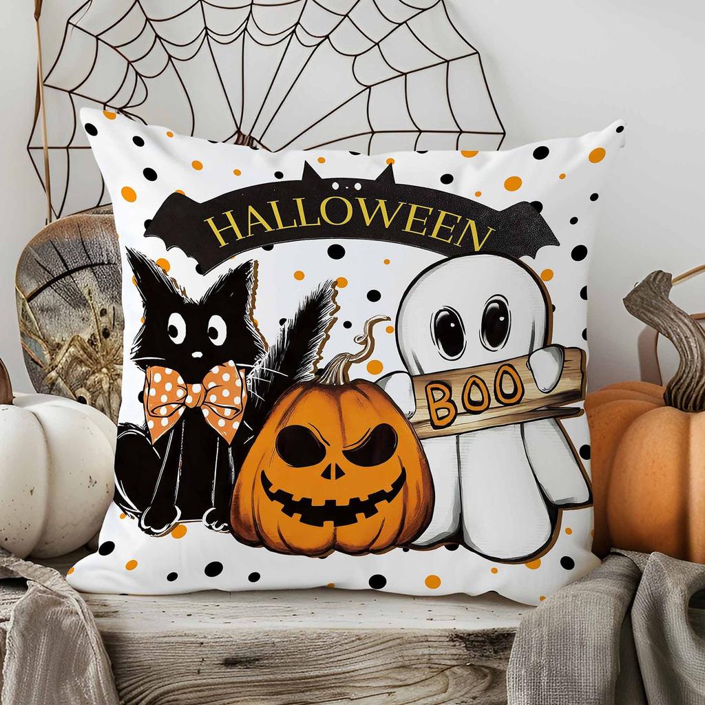 Halloween Decorative Linen Throw Pillow Cover With Single Sided Print (Pillow Insert Not Included)