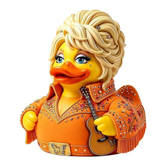 Artistic Resin Animal Statue Parton Memorial Duck, Dolly Duck Figurine, Country Music Statue, Guitar-Themed Small Desktop Display Piece Decorative
