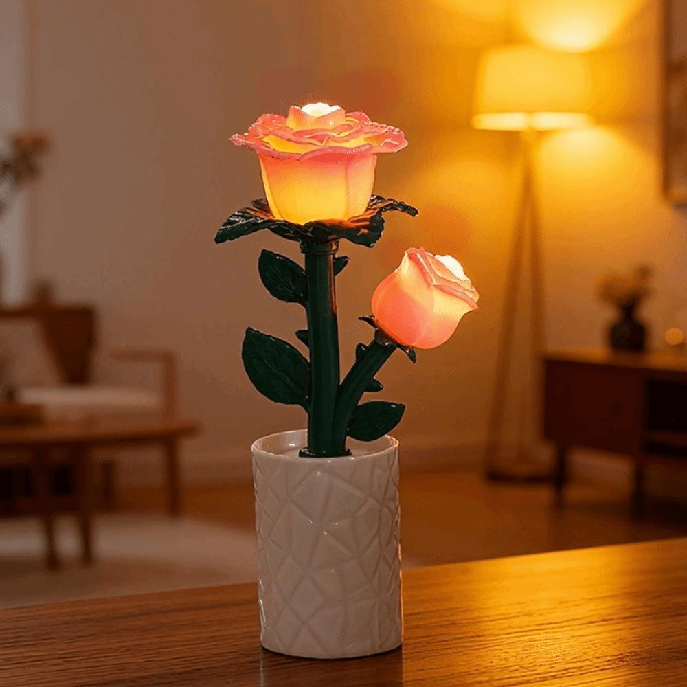 Pink Flower Table Lamp Plastic Atmosphere Night Light Creative Bedside Lamp  Home Decor