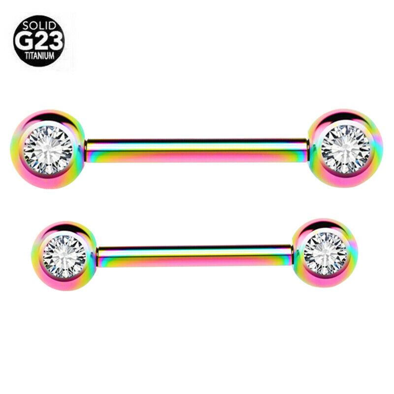 CUTE Nipple Bars | G23 Titanium Nipple Piercing Bar Gem Tongue Straight Rings 12-14mm Jewellery