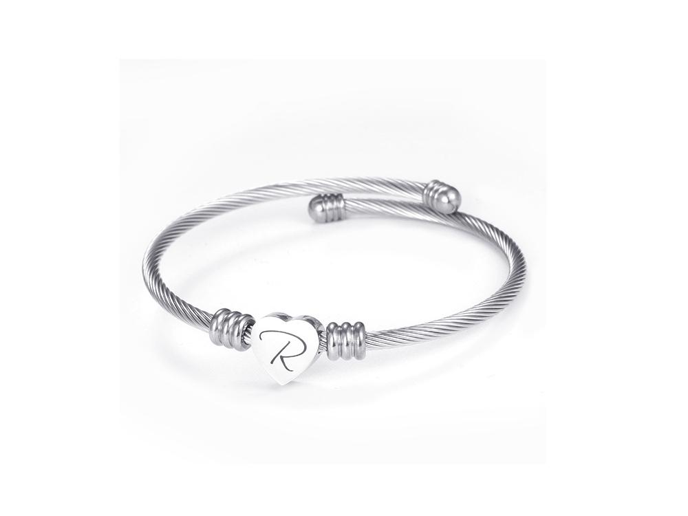 Titanium Steel English Alphabet Heart Bracelet with Simple Design