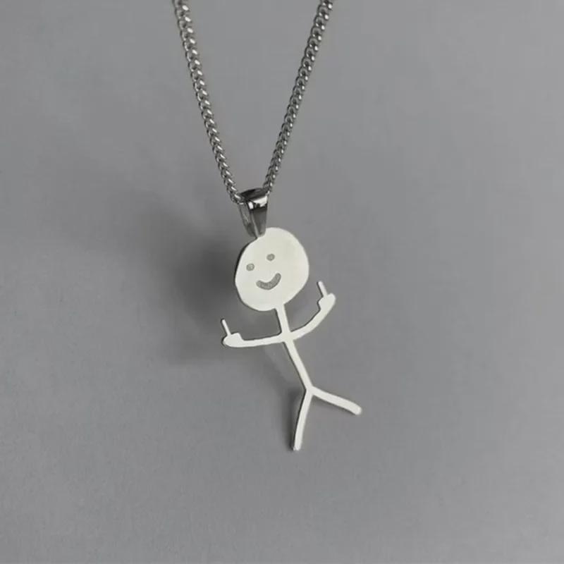 

Stainless Steel Halloween Stickman Necklace - Fun Graffiti Cartoon Design for Women