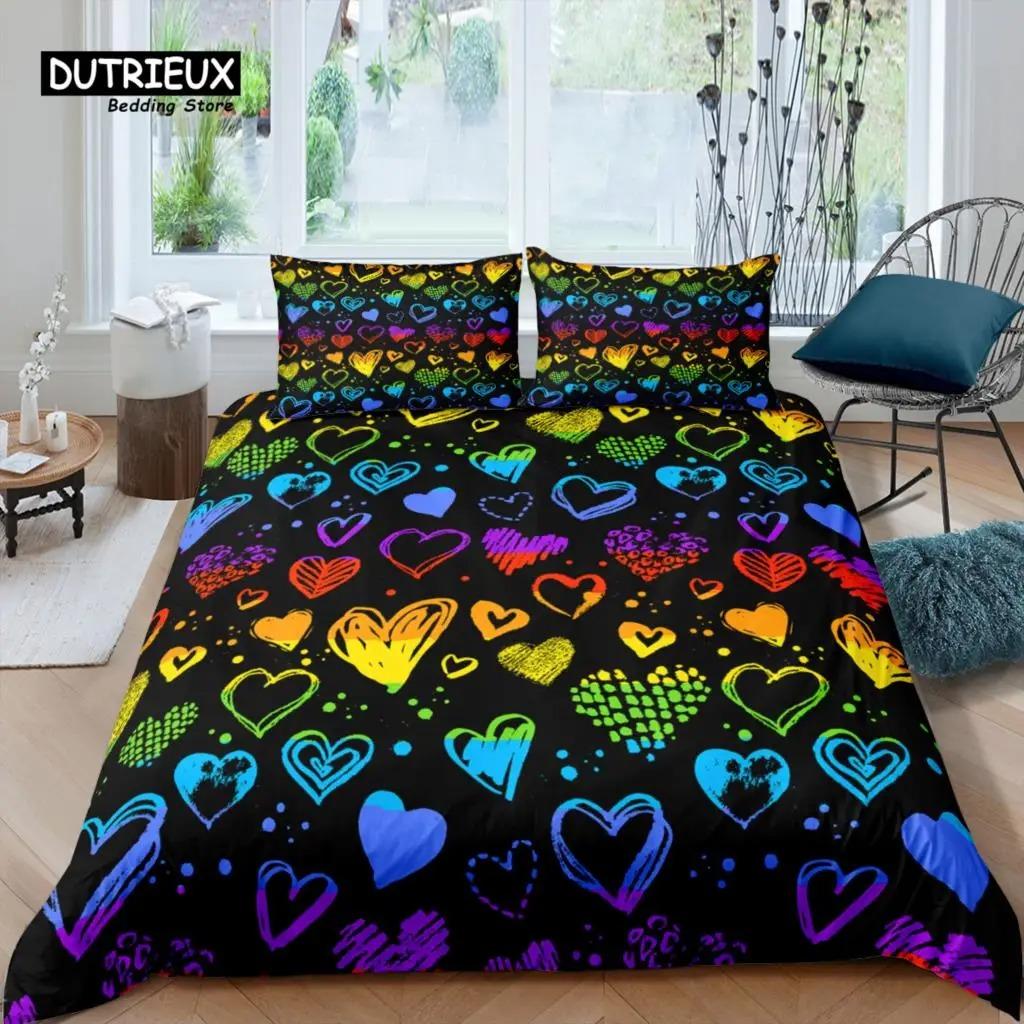 Home Living Luxury 3D Love Heart Bedding Set Rainbow Duvet Cover Pillowcase Queen and King EUUSAUUK Size Comforter Bedding
