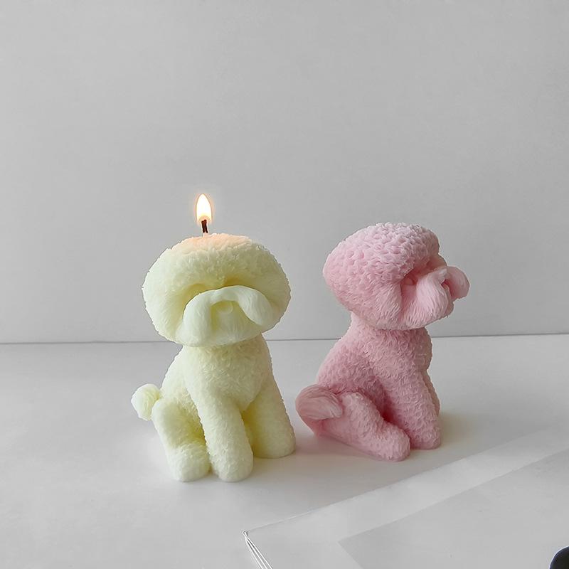 DIY Teddy Pet Dog Silicone Mold Handmade Aroma Candle Plaster Resin Puppy Ornament Molds Soy Wax Candle Making Supplies
