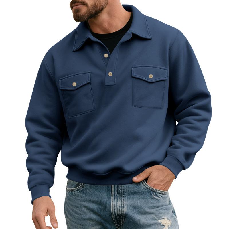 Herren Vintage Langarm Sweatshirt | Retro Karomuster Utility Top mit mehreren Taschen für Freizeit- und Outdoor-Bekleidung