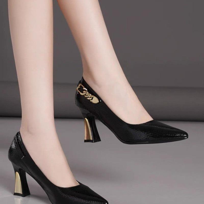 Fashion Women's Patent Leather High Heels Shoes Sexy Pointed Dress Shoes Elegant High Heels for Office Female Shallow Mouth Single Shoes