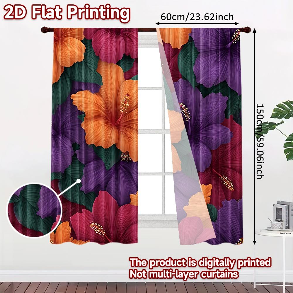 Set Of 2 Flat Printing Curtains Without Rod Floral Harmony Vibrant Colors Holiday Women Is Day Printed Prints Light Made Polyester