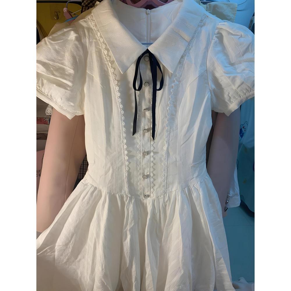 

Белое платье с бантом в академическом стиле, детское летнее универсальное новое популярное маленькое красивое А-силуэтное короткое платье XL- (recommended 110-60kg)