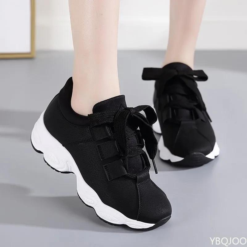 

New Women s Breathable Sports Slope Heel Women s Outdoor Sports Lace Training Casual Single Shoes Lightweight De Mujer 38 чёрный