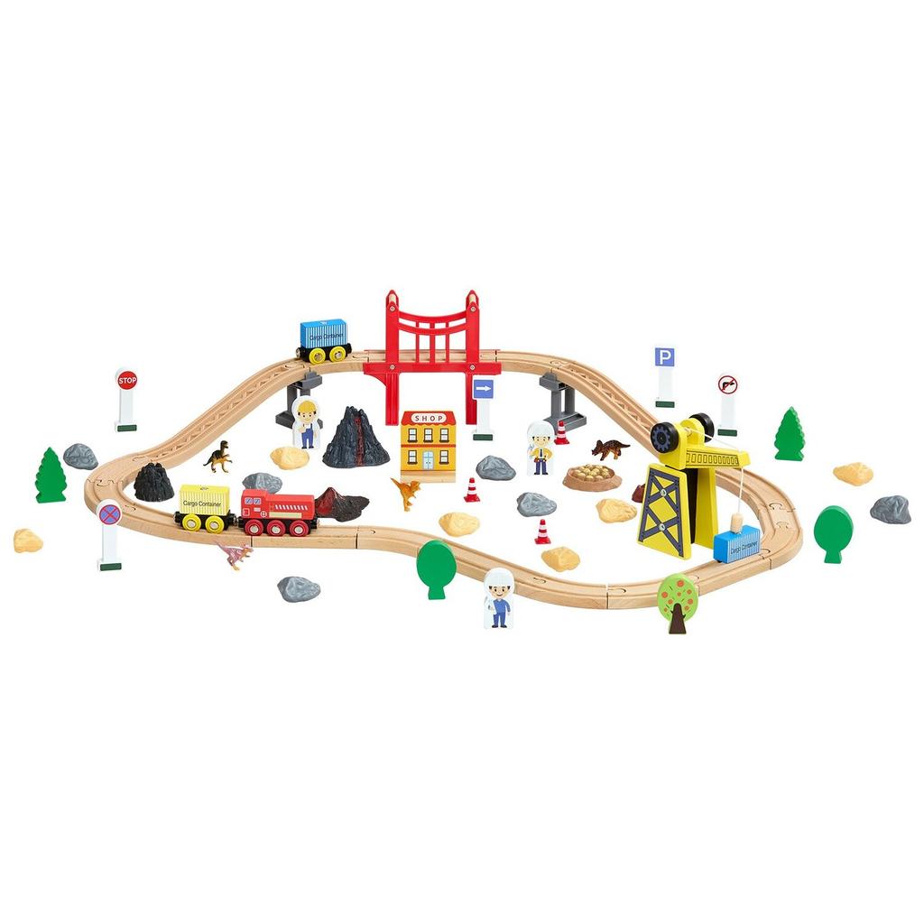 70PCS Wooden Train Set, with Magnetic Crane, Wood Train Track Toy for Kids Ages 3-8, Construction Crane Railway Set, Compatible with Major Brands,