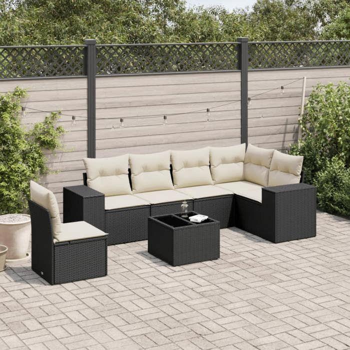 VidaXL Salon de Jardin avec Coussins 7 pcs, Canapés de Terrasse, Ensemble de Meubles de Patio, Mobilier d'Extérieur, Noir 3254973