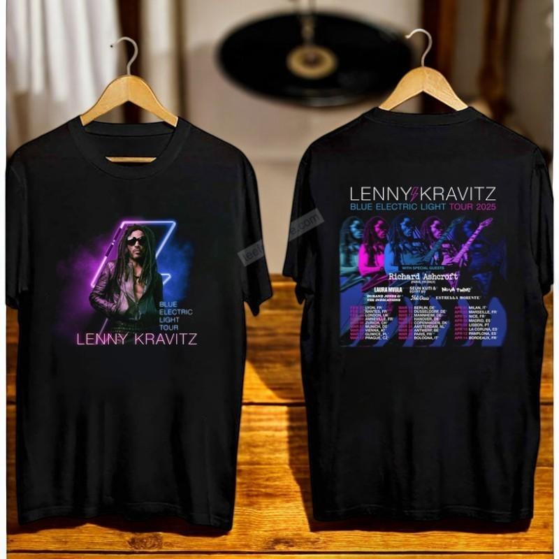 

2 Sides Lenny Kravitz Blue Electric Light Tour 2025 Black Shirt S5XL MI764 Unisex T-Shirt XXL