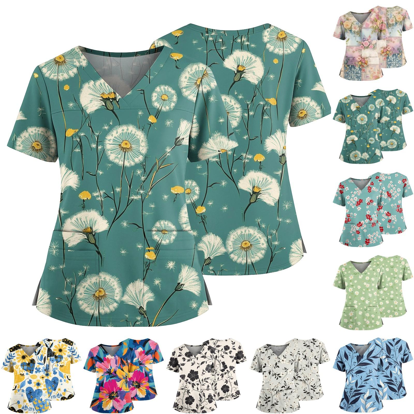 

Women s Casual Printed V-Neck Pocket Side Slit Short Sleeved Top Short Sleeved Top XXXXXL