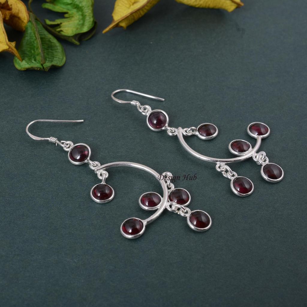 Natural Red Garnet Earring 925 Sterling Silver Earring Oval Shape Boho Handmade Designer Drop & Dangle Earring For Christmas Gift