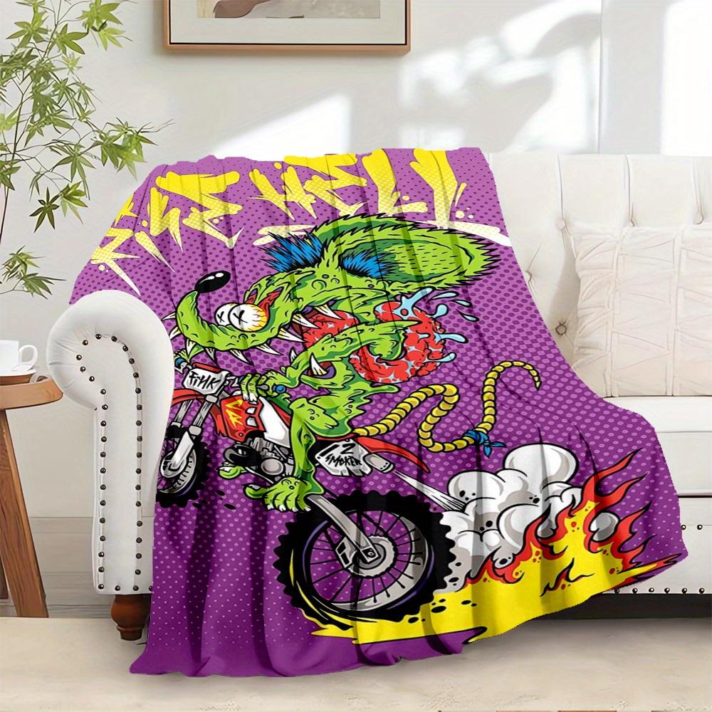 

1pc Motorcycle,Monster,Rat FinkTheme Digital Printed Flannel Blanket, Super Soft Plush Fleece Bed Cover, Multi-Function Four Seasons Hypoall 100x150cm