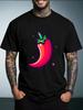 Unisex Summer White Short Sleeve Tee Cute Cartoon Red Chili Pepper Sparkle Graphic Crew Neck Loose Casual Male Daily Tops