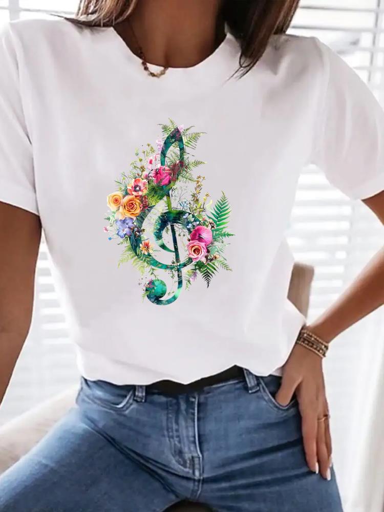(Asian Size) Print flower butterfly trend Women Tee Top T Shirt Woman Fashion Female Short Sleeve Clothing Graphic T-shirts