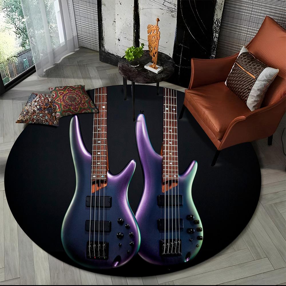 Elektrische Gitarre Klassische Gitarre Runder Teppich für Wohnzimmer Schlafzimmer Kinderzimmer Dekoration, Haustierbereich Teppich Rutschfeste Bodenmatte