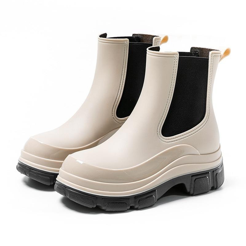 Thick-soled elastic rain shoes medium tube women's rain boots Chelsea water boots rain Martin medium tube water boots