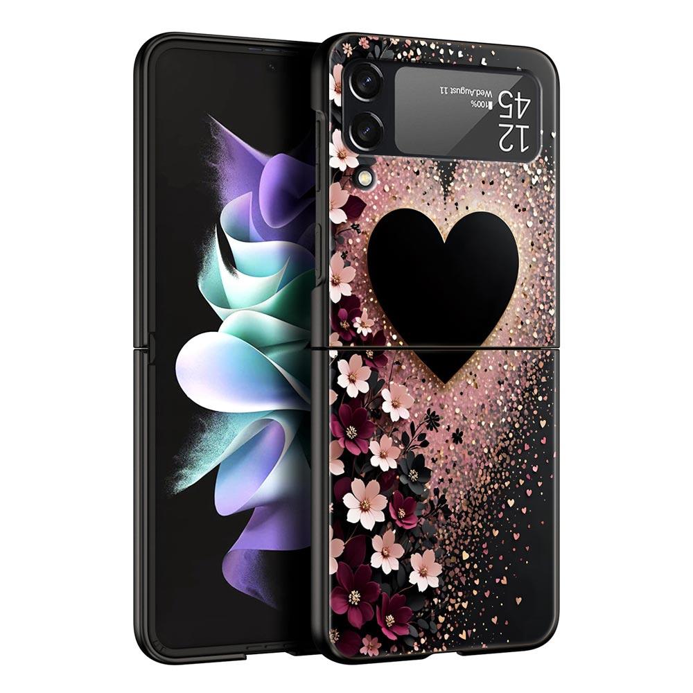 Colored Love Heart Printed Hard PC Phone Case For Samsung Galaxy Z Flip 7 6 5 4 Black Cover For Galaxy Z Flip 3 Foldable Fundas