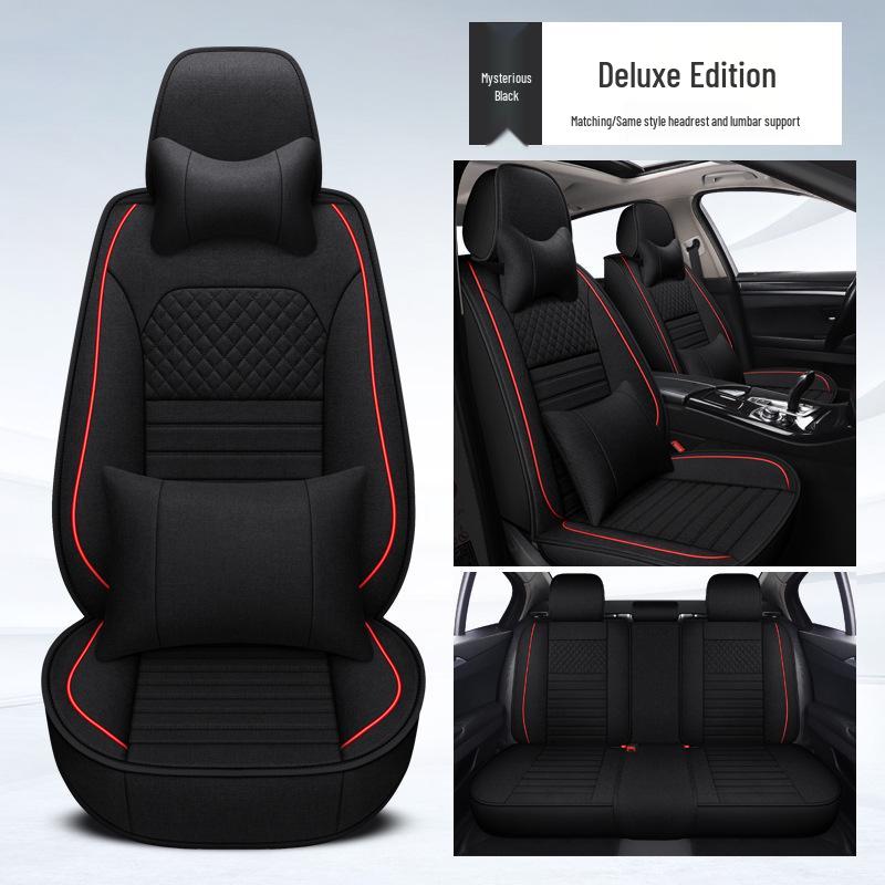 Universal Four Seasons Full Coverage Linen Seat Cushion Set for Small Cars