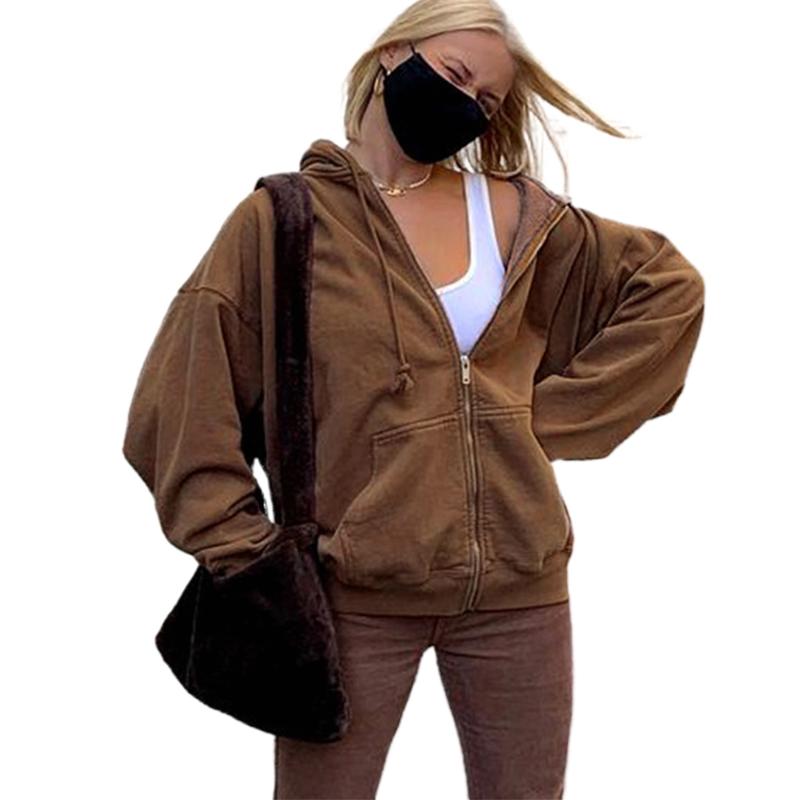 Sudadera marrón con cremallera Chaqueta de invierno Ropa Sudaderas con  capucha oversize Mujer Talla grande Bolsillos vintage comprar a buen precio  — entrega gratuita, reseñas reales con fotos — Joom